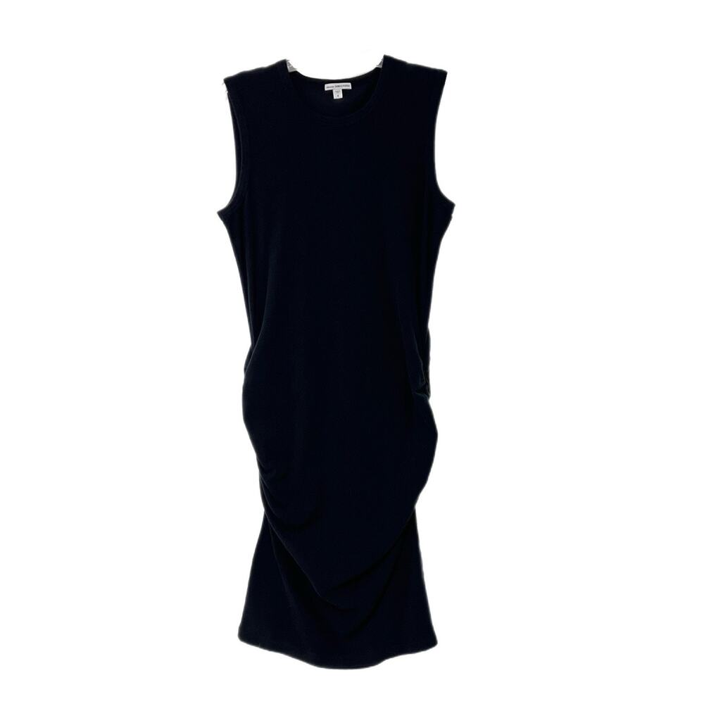 James Perse Standard Dress Size 4 /XL Black Ruched Crew Neck Sleeveless Pullover